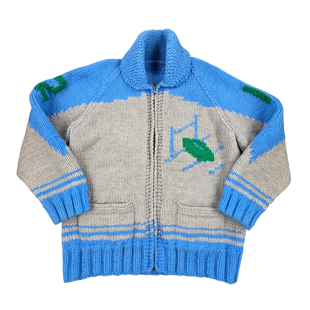 Vintage Seattle Seahawks Handmade Knit Cardigan Sweater Mens Blue Grey Zip Up